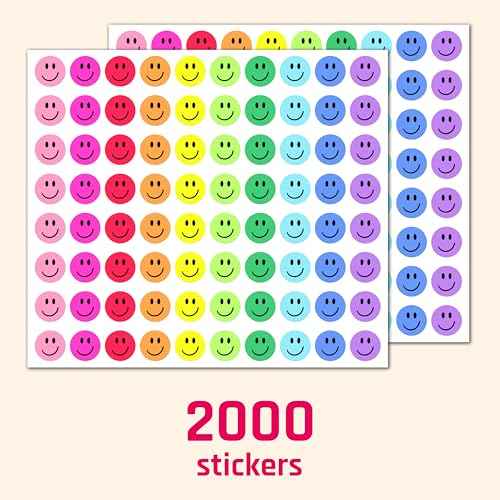 2000 Pieces, 1/2 inch - Smiling Happy Smile Face Stickers for Reward - 10 Colors