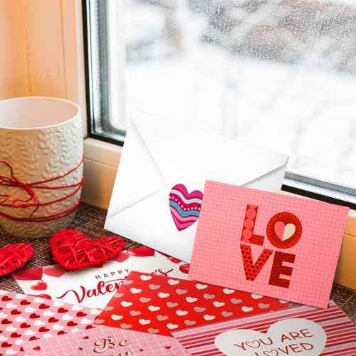 Sherr 120 Pieces Happy Valentine's Day Greeting Blank Cards Bulk and 120 Pcs White Envelopes 24 Pcs Valentine's Day Stickers Love Heart Cards Supply