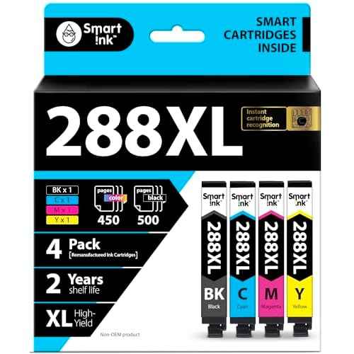 Smart Ink Remanufactured Ink Cartridge Replacement for Epson T288 288XL 288 XL (Black & C/M/Y 4 Combo Pack) to use with Expression Home XP-330 XP-430 XP-434 XP-446 XP-440 XP-340