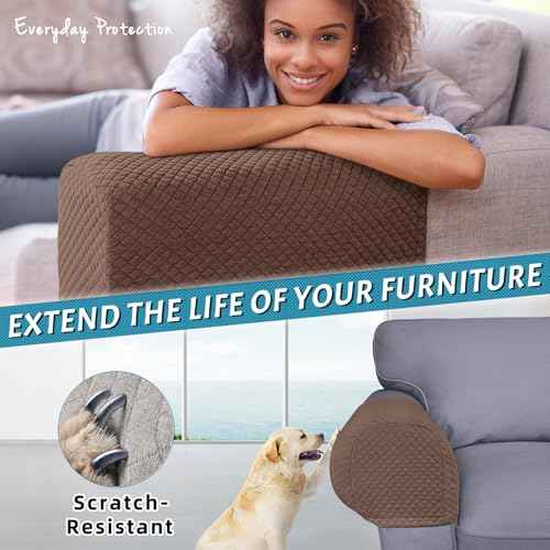 Roytub Stretch Couch Arm Covers, Breathable Armrest Cover for Sofas and Chairs Armrest Cover Keep Home Clean, Scratch-Resistant Sofa Arm Covers Protect and Decorate Your Sofa(Large, Chocolate, 2PCS)