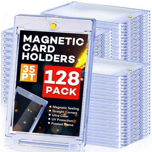 128ct Magnetic Card Holders, 35pt One Touch Card Holder, U-V Protection Hard Plastic Case for Trading Cards, Display Case for Sports, Baseball, Football, Game Cards