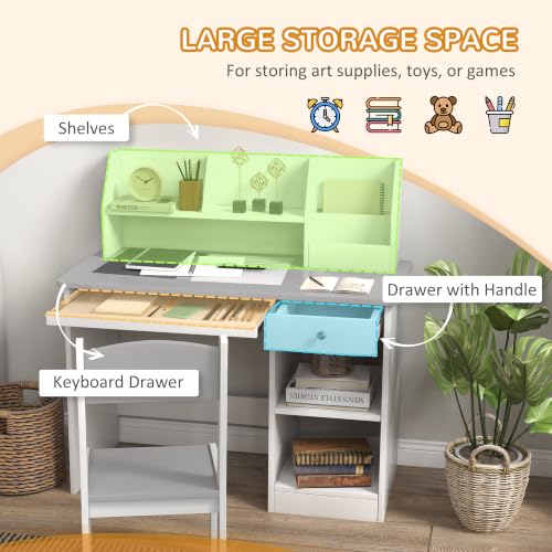Qaba Grey Kids Desk and Chair Set with Storage, 5-8 Years