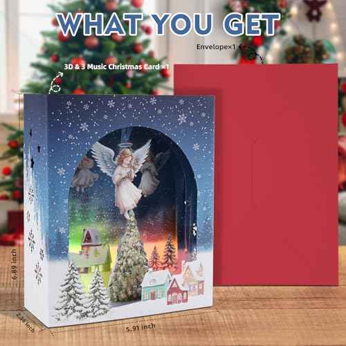 3D Pop Up Christmas Cards with Lights & Music with Envelopes, Animated Christmas Gift Cards for Mom Women Men Kids Child Dad Father Wife Husband Boys Girls