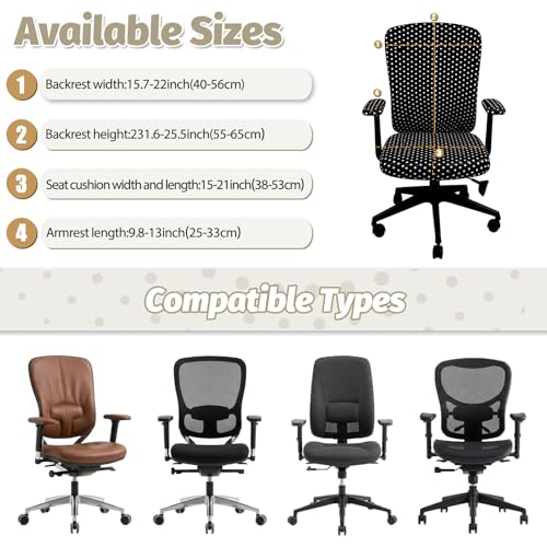 Polka Dot Chair Slipcovers Set – 4-Piece Stretch Office Chair Covers for Desk Chairs