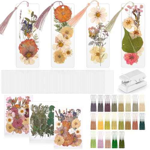 376 Pcs DIY Bookmark Making Kit, 150 Bookmark Laminating Pouches Bulk with 150 Tassels and Puncher DIY Projects Party Favor Gift for Reading Women Book Lovers(2 x 6 Inch,Retro Color)