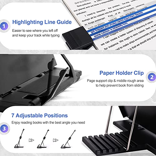 Adjustable Desktop Document Holder Stand with Paper Clip Line Guide - Black Metal, 2 Pack