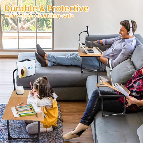 Laptop Desk in Bed, wishacc Adjustable Bamboo Lap Desk Table with Gooseneck Tablet Holder Mount for Laptop,Tablet,Phone,Book Reading
