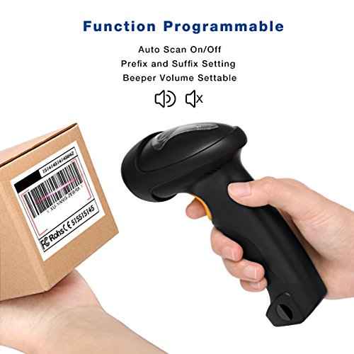 Barcode Scanner (2.4GHz Wireless USB Automatic & USB2.0 Wired) Rechargeable 1D Handheld Bar-Code Reader Support for FedEx and USPS Maximum Offline 2600 Code Entries