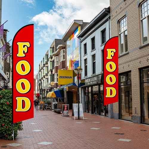 2 Pack Food Advertising Feather Banner 12ft Food Truck Advertising Swooper Flag Banner Sign for Store Fronts, Businesses, Retailers, Shops, Events, Fairs