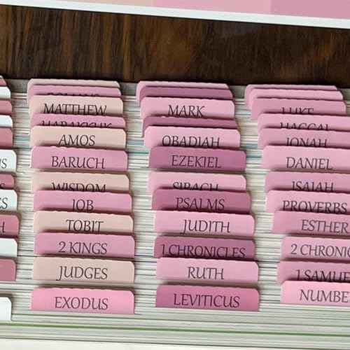Catholic Bible Tabs, Reposition Laminated Stickers, Easy to Read and Apply Bible Tabs for Women and Man (Catholic Pink)