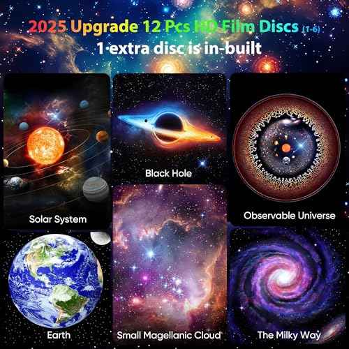 Galaxy Projector for Bedroom Pro Version, Upgraded Film Disc Star Projector for Kid 12 in 1 Planetarium Projector HD Image Adjustable Knob 360¡Æ Rotating 1/2h Timer Simple 4-Button Control