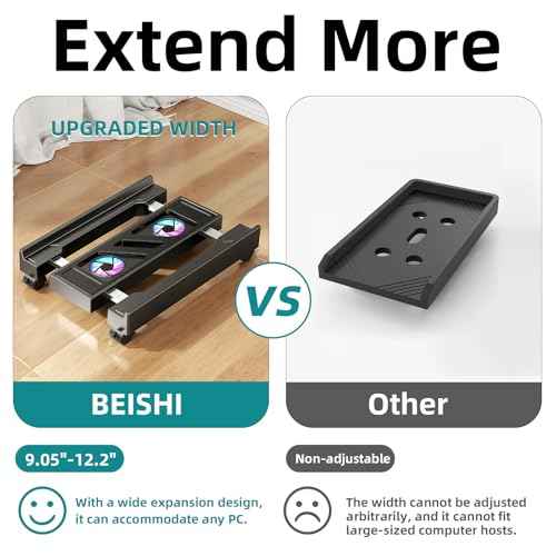 Adjustable Computer Tower Stand with Cooling Fan, Mobile CPU Holder with 4 Rolling Casters, Under Desk CPU Bracket PC Floor Cart PC Riser for Office, Home and Classroom. (Fan Version)