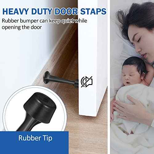 Chumia 24 Pack Door Stop Heavy Duty Solid Rigid Door Bottom Stoppers with Soft Rubber Tip Wall Mount for Protect Wall(Black)