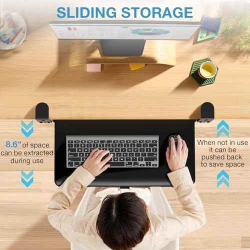 YOMT Adjustable Keyboard Tray Under Desk, Small Pull-Out Computer Keyboard Drawer with C-Clamp, 20¡± (24.2¡± Including Clamps) x 13¡± Slide-Out Platform Computer Drawer for Typing, Black
