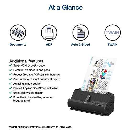Epson Workforce ES-C220 Compact Desktop Document Scanner with 2-Sided Scanning and Auto Document Feeder (ADF) for PC and Mac