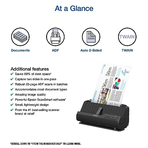 Epson Workforce ES-C220 Compact Duplex Document Scanner with Auto Feeder
