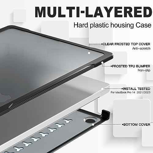 Batianda Ultimate Protection Case for New MacBook Pro 14 2025 M5 M4 M3 M2 Pro Max Chip 2024 2023 2021 Matte Carbon Fiber Edges Shockproof Anti-Scratch and Anti-Fingerprint with Keyboard Cover,Black