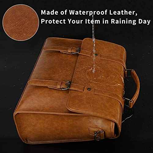 Mens Messenger Bag Vintage 15.6 Inch Waterproof Leather Laptop Briefcase Large Satchel Shoulder Bag Retro Office College Computer Bag, Brown