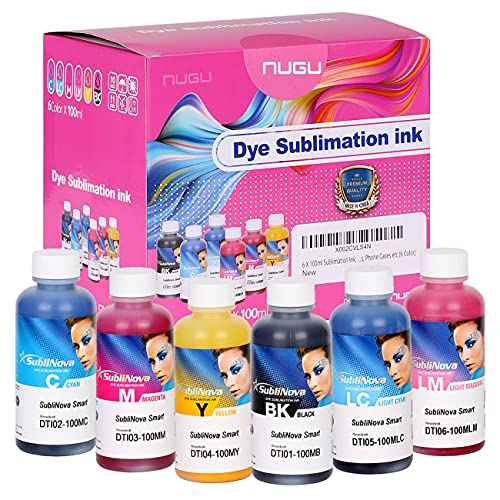NUGU 6 X 100ml Sublimation Ink, High Density Professional Dye Sublimation Ink, Made by in Korea, for Inkjet Printers, Heat Transfer on Mugs, t-Shirts, Phone Case etc. (6 Color) Refill Bottles Set
