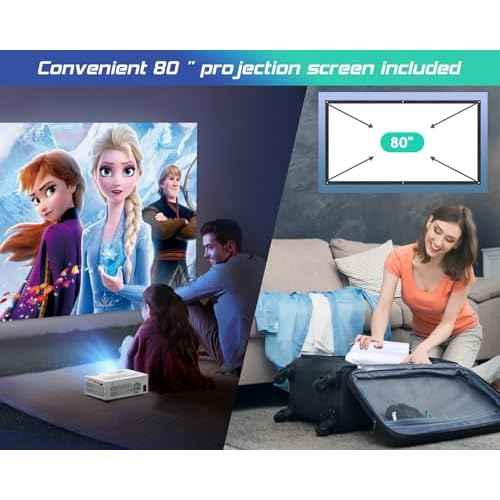 TMY Projector with WiFi and Bluetooth¡¼80" screen included¡½Native 1080P Outdoor Projector, 4K Supported Portable Projector, Compatible with iOS/Android/PC/TV Stick/HDMI/USB, Indoor Outdoor Use