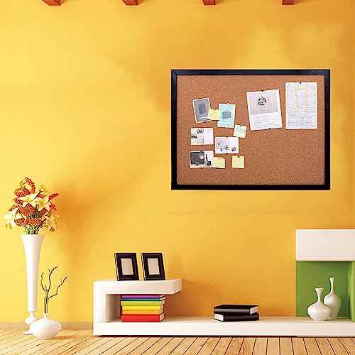 Black Cork Board Bulletin Board, 14.6"X 11" Cork Board, Oak Wood Finish Frame, Wall Mounted Cork Board for Office Home and School(Pins, Eye Bolts, gaskets, Screws)