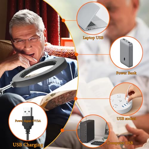 15X Magnifying Glass with Light ? Real Glass Lens, 3 Color Modes & Adjustable Brightness ? 2-in-1 Desk Lamp with Clamp & Heavy Base ? Flexible Swing Arm ? Ideal for Crafts, Reading, Repair, Seniors