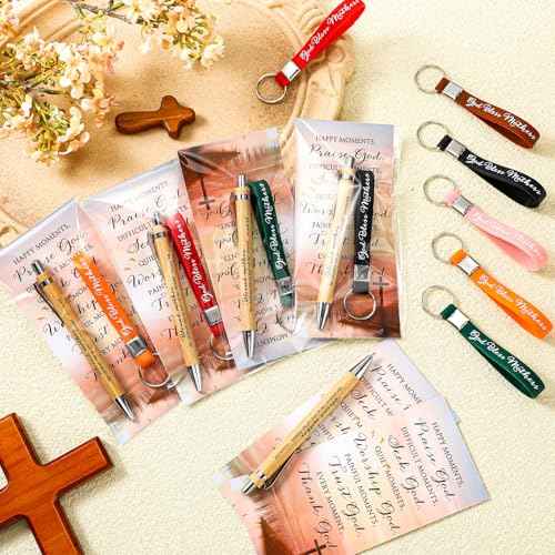 200 Pcs Christmas Christian Church Gifts Bulk 50 God Bless Mother Keychains 50 Religious Bible Verse Pens with 50 Inspirational Prayer Cards 50 Opp Bags for Women