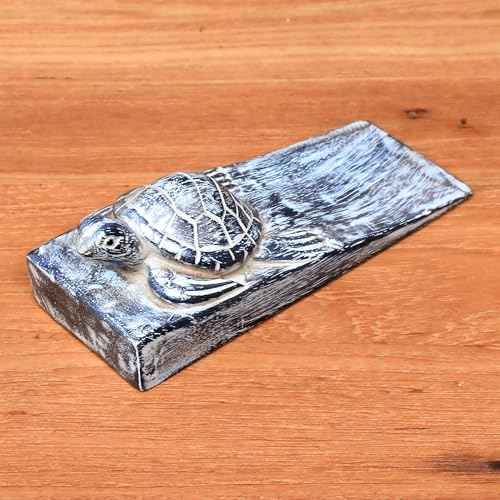 NOVICA Artisan Handmade Wood Door Stopper Whitewashed Baby Turtle Suar from Bali Black Indonesia Decor Accessories Decorative Hardware Animal Themed Frog Turtleturtlesea Life [2in H x 6.5in W x 2.4in]