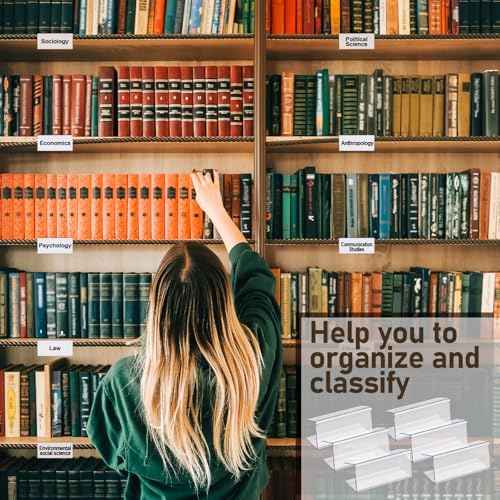 Weysat 250 Pcs Wood Shelf Label Holders Clear Plastic Price Tag 2.4 in L x 1 in H for Bookshelf Shelves, Wood Shelf Sign and Ticket Holder, Clips On to Shelves 3/4" to 1" Thick