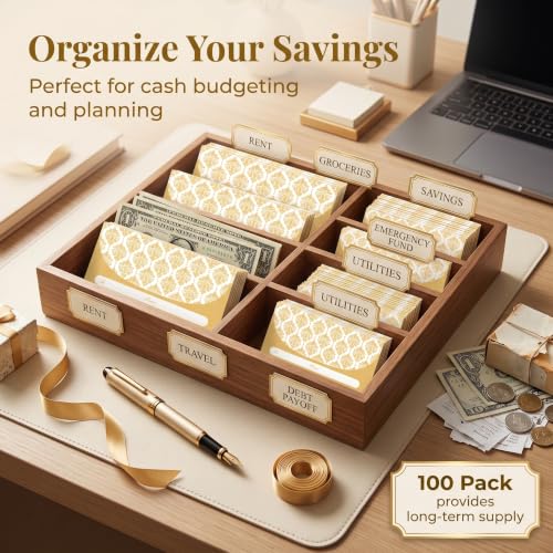 Gold Money Envelopes Bulk Pack for Cash Gifts - 100 Pack 7x3 Inches