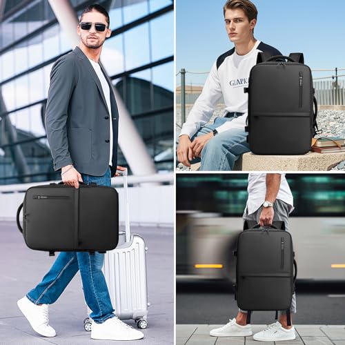 Travel Backpack for Men Women, Expandable Carry on Backpacks with USB Charging Port for Business Work Commute Casual, Black
