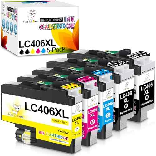 Miss Deer LC406XL Ink Cartridges for Brother Printer, Compatible Replacement for Brother LC406 LC 406 XL for MFC-J4335DW MFC-J5855DW MFC-J6955DW MFC-J6555DW MFC-J4535DW 5-Pack (2BK/1C/1M/1Y)