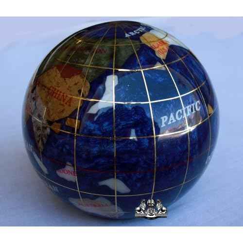 Unique Art 3-Inch Bahama Blue Pearl Swirl Ocean Gemstone World Globe Paper Weight
