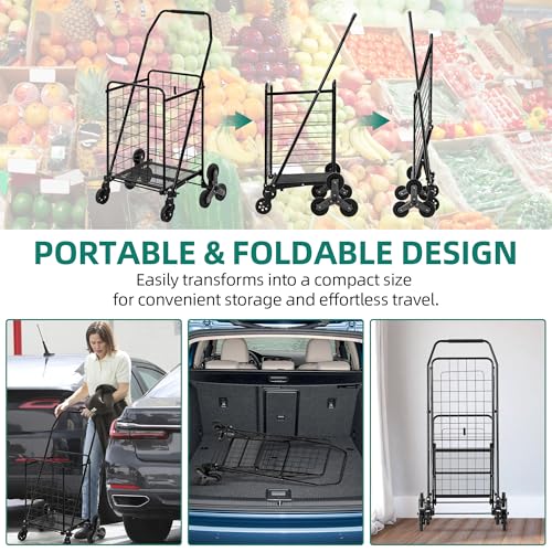 YITAHOME Folding Stair Climber Cart, 360¡Æ Swivel Wheels & Tri-Wheel Design, Heavy Duty Utility Cart for Shopping, Laundry, Travel & Stairs, Ideal for Seniors