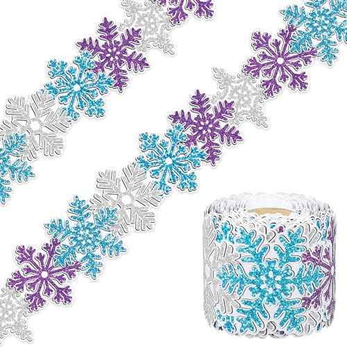 80 Ft Snowflake Bulletin Border Trim Winter Bulletin Board Decorations Snowflake Die Cut Border Roll for Classroom Office Chalkboard Wall Christmas Holiday Party Decor