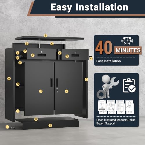 BESFUR Metal Storage Cabinet, Garage Cabinet with 2 Drawers and