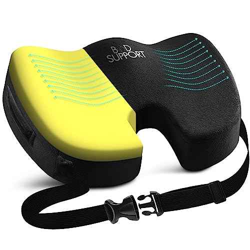 Seat Cushions for Office Chairs, Desk Chairs, and Car Seats - Enhances Posture and Support - Non-Slip Ergonomic Design with Adjustable Straps - Sciatica and Tailbone Relief (Black)
