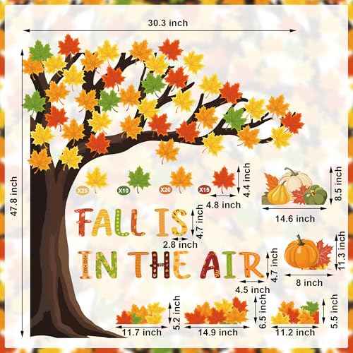 97 Pcs Fall Tree Bulletin Board Decorations Maple Leaves Pumpkin Paper Cutouts Fall is in The Air Bulletin Board Cutouts Classroom Tree Decor with Glue Points for Home Classroom Wall Chalkboard Decor