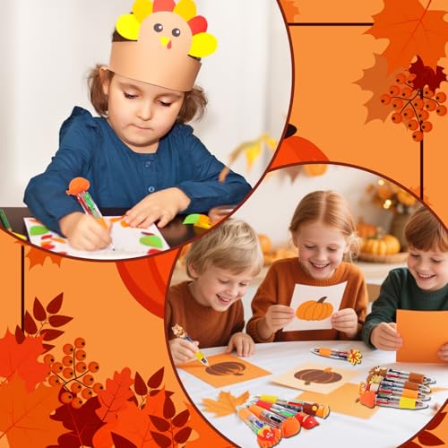 100 Pcs Thanksgiving Multicolor Pen in One Cartoon Cute Fun 4-in-1 Cute Pens Bulk Kawaii Maple Leaves Pumpkins Scarecrows and Turkeys Shape Cool Ballpoint Pens for Kids Fun Gifts