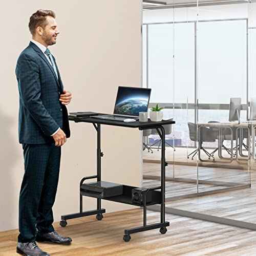 SHW 30.5" to 40.5" Height Adjustable Mobile Standing Desk Laptop Workstation for Walking Pad Treadmill, Black