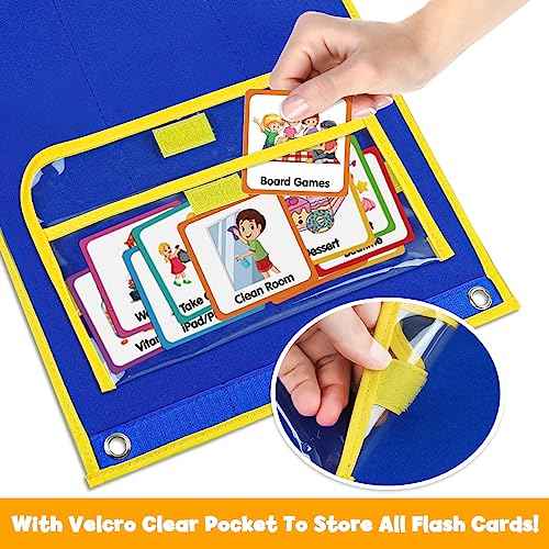 Godery Large Visual Schedule for Kids Chore Reward Chart,Bedtime Routine Chart for Toddlers,Double Side Weekly Planner Board with 109 Cards for Home School Planner,Autism Learning Materials.
