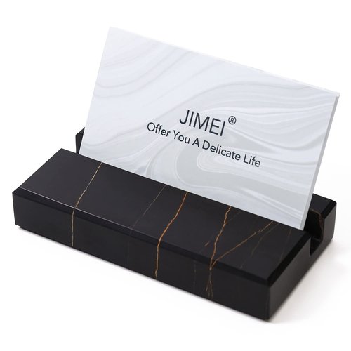 JIMEI Business Card Holder for Desk - Elegant Business Card Display Holder - Made of Sahara Noir Marble - Desk Organizer Stand for 25 Business Cards - Cute Office Desktop Accessory for Men and Women