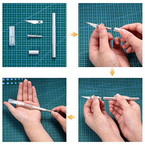 Silver 15 Pack Craft Knife Set with Safety Caps for Precision Cutting