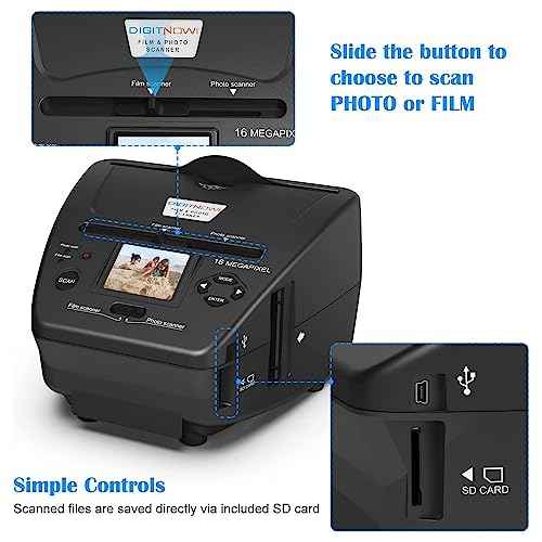 Digital Film & Photo Scanner ? Converts 35mm/135 Slides, Negatives & 3.5x5, 4x6, 5x7 Photos to 22MP JPEG ? Slide & Negative Scanner with 2.4" LCD, 4GB SD Card