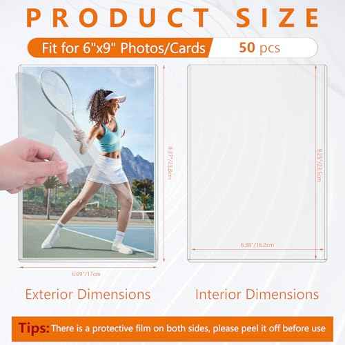 50PCS 6" x 9" Rigid Print Protectors Clear Hard Plastic Large Card Sleeves for Jumbo Card, Top Loading Rigid Card Sheet Protectors for Postcards, Photos, Trading & Sports Cards