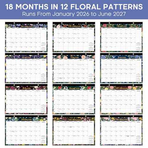 2026 Desk Calendar, 18-Month Calendar Runs from January 2026 to June 2027, 17" x 12" Desktop or Wall Calendar, Perfect Monthly Calendar Planner for Home, Office, or School - Midnight Garden