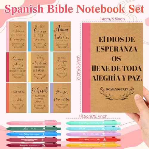 Maitys 80 Pcs Regalos Cristianos En Espa?ol Spanish Christian Gift Regalos Para Religious Notebook Bible Verse Pen Thanksgiving Christmas Appreciation Gift for Women Men Church Sunday School (Bright)