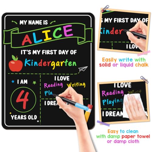 Reusable Double-Sided Back to School Chalkboard with 6 Liquid Chalk Markers - Preschool to 12th Grade