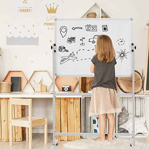 Mobile Whiteboard with Rolling Stand 36"x24" Portable Single-Sided Magnetic Dry Erase Board on Wheels Included 20 Magnets, 2 Markers & 1 Eraser