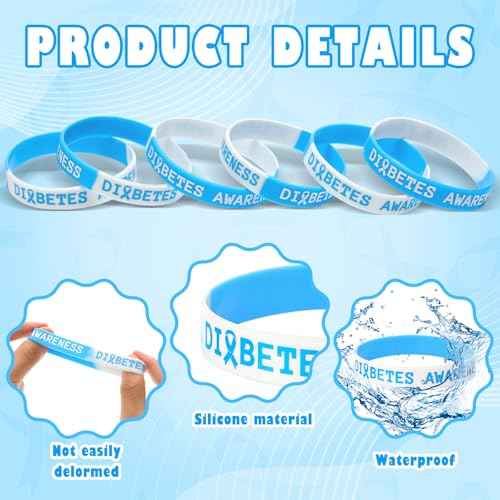 Cunno 200 Pcs Diabetes Awareness Silicone Wristband Bulk Type 1 Diabetes Prevention Rubber Bracelets Diabetic Blue Ribbon Stretch Wristband for Women Men Non Profit Charity Fundraisers Supplies